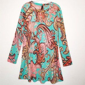 FASHION QUEEN XL Paisley Tunic Teal & Pink